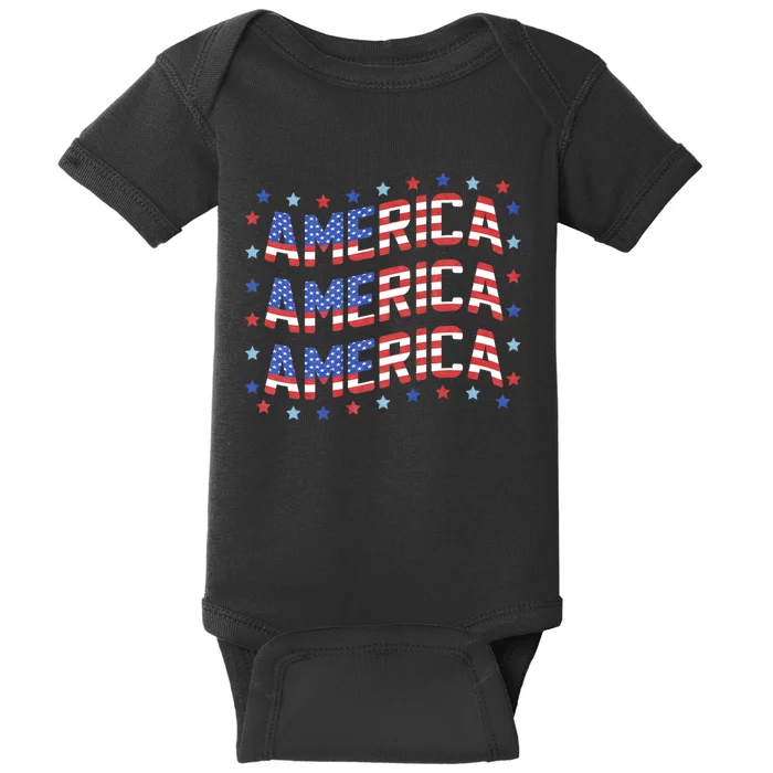 Retro America 4th Of July American Flag Patriotic American Baby Bodysuit