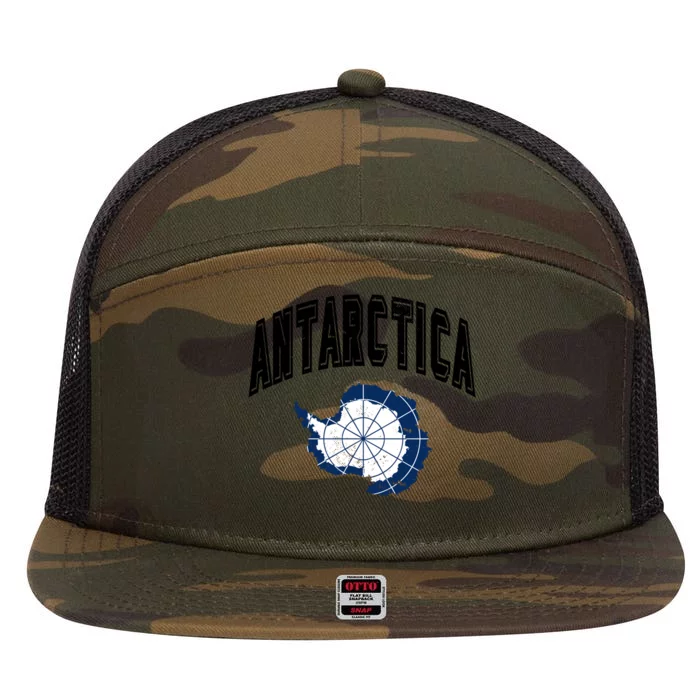 Retro Antarctica Athletic Map And Flag Meaningful Gift 7 Panel Mesh Trucker Snapback Hat