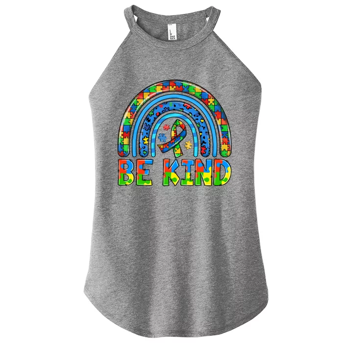 Rainbow Autism Awareness Acceptance Kindness Puzzle Be Kind Gift Women’s Perfect Tri Rocker Tank