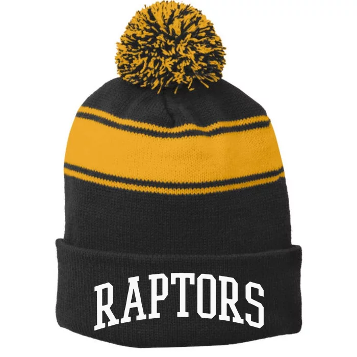 Raptors Athletic Arch College University Alumni Stripe Pom Pom Beanie