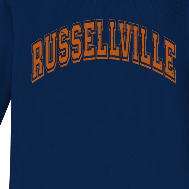 Russellville Arkansas Ar Varsity Style Throwback Souvenir Gift Baby Long Sleeve Bodysuit