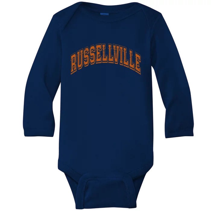 Russellville Arkansas Ar Varsity Style Throwback Souvenir Gift Baby Long Sleeve Bodysuit