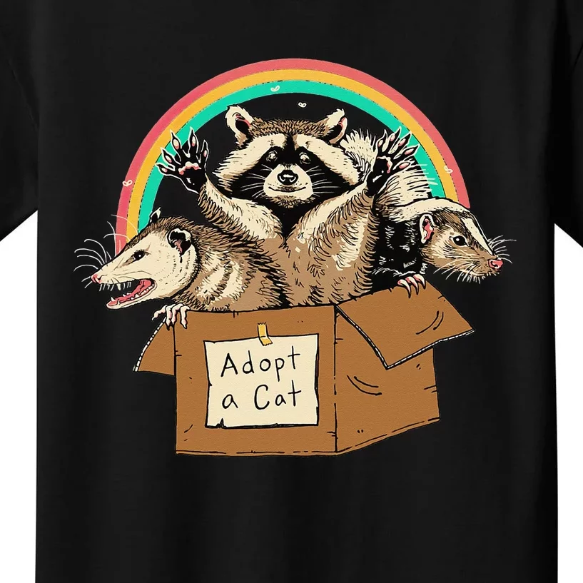 Retro Adopt A Cat Forbidden Cats Raccoon Opossum Kids T-Shirt