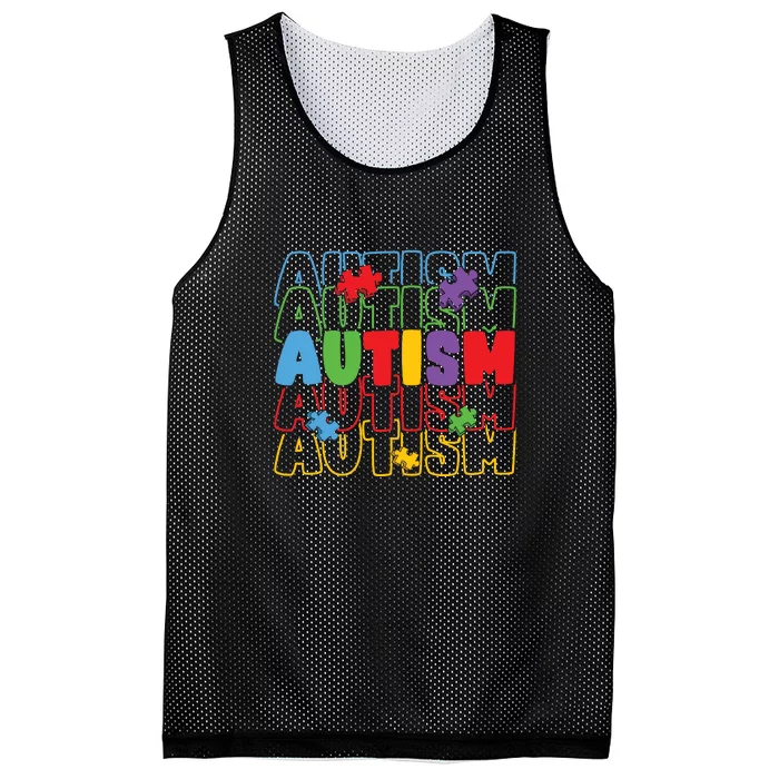 Retro Autism Awareness Month Gift Mesh Reversible Basketball Jersey Tank