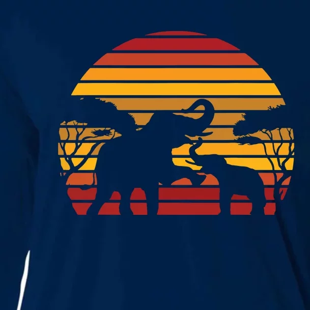 Retro Africa Animal Zoo Keeper Gift Safari Sunset Elephant Cooling Performance Long Sleeve Crew