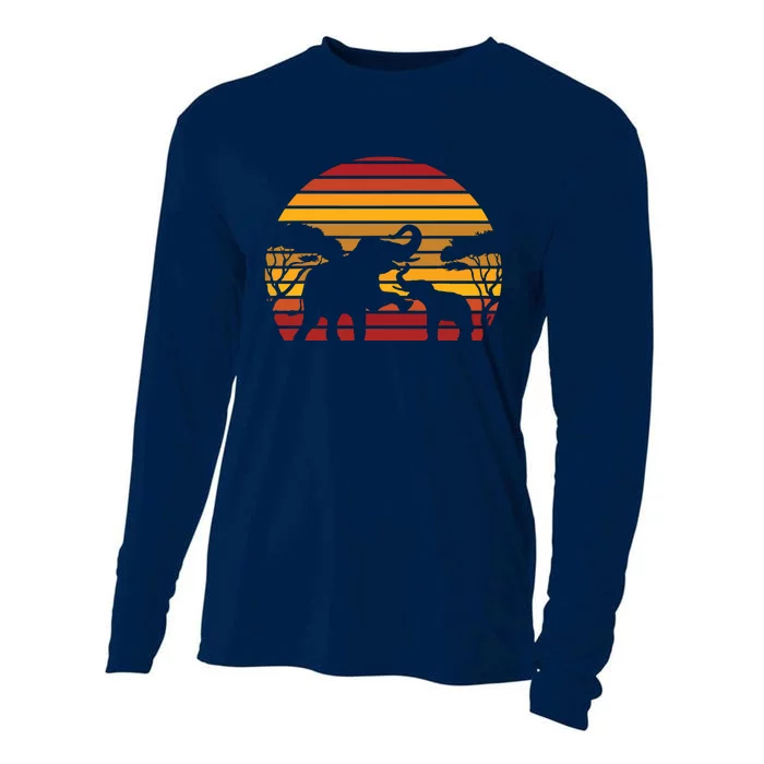 Retro Africa Animal Zoo Keeper Gift Safari Sunset Elephant Cooling Performance Long Sleeve Crew