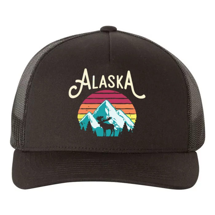 Retro Alaska Ak Juneau Mountains Wildlife Moose Yupoong Adult 5-Panel Trucker Hat