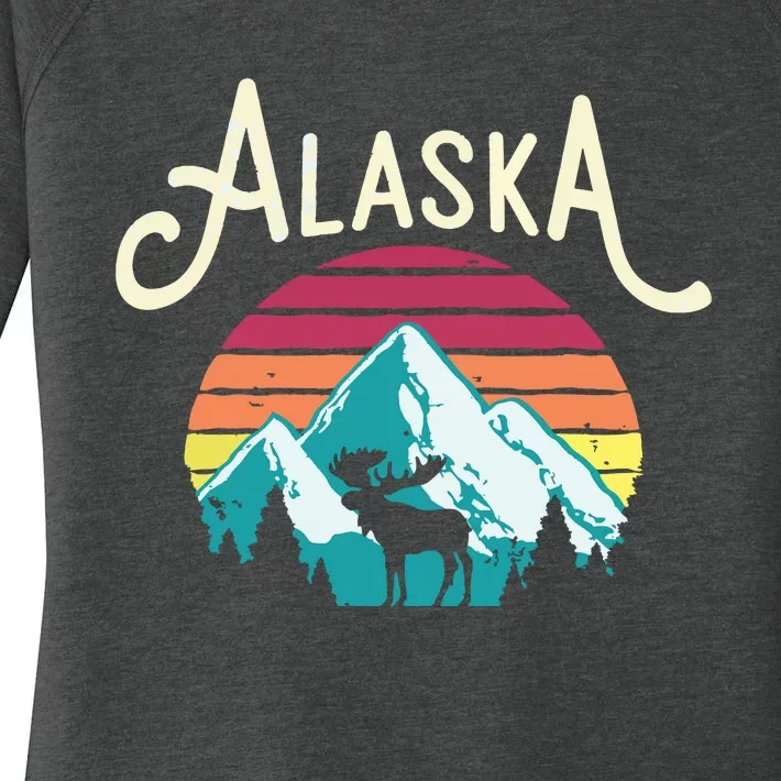 Retro Alaska Ak Juneau Mountains Wildlife Moose Women's Perfect Tri Tunic Long Sleeve Shirt