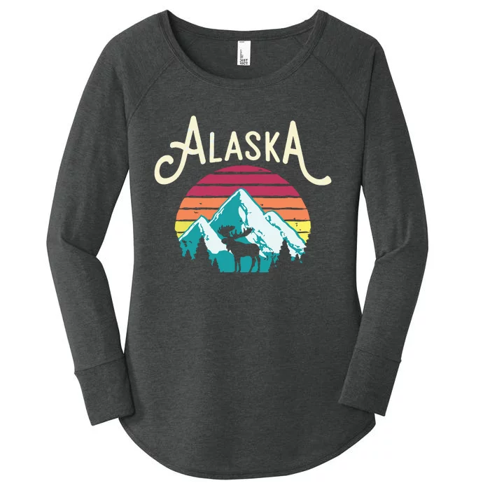 Retro Alaska Ak Juneau Mountains Wildlife Moose Women's Perfect Tri Tunic Long Sleeve Shirt