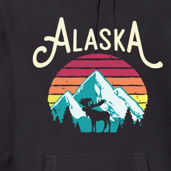 Retro Alaska Ak Juneau Mountains Wildlife Moose Premium Hoodie