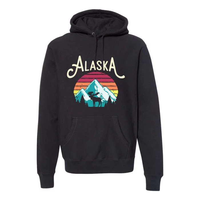 Retro Alaska Ak Juneau Mountains Wildlife Moose Premium Hoodie