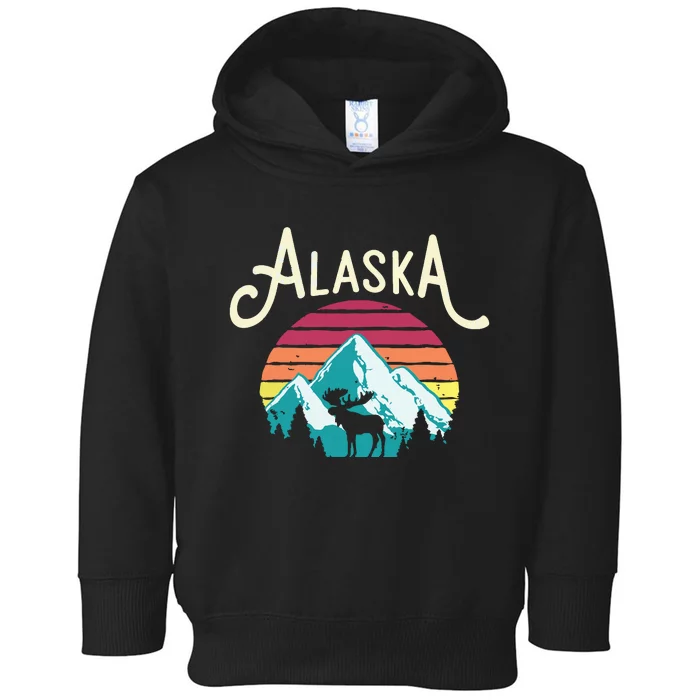 Retro Alaska Ak Juneau Mountains Wildlife Moose Toddler Hoodie