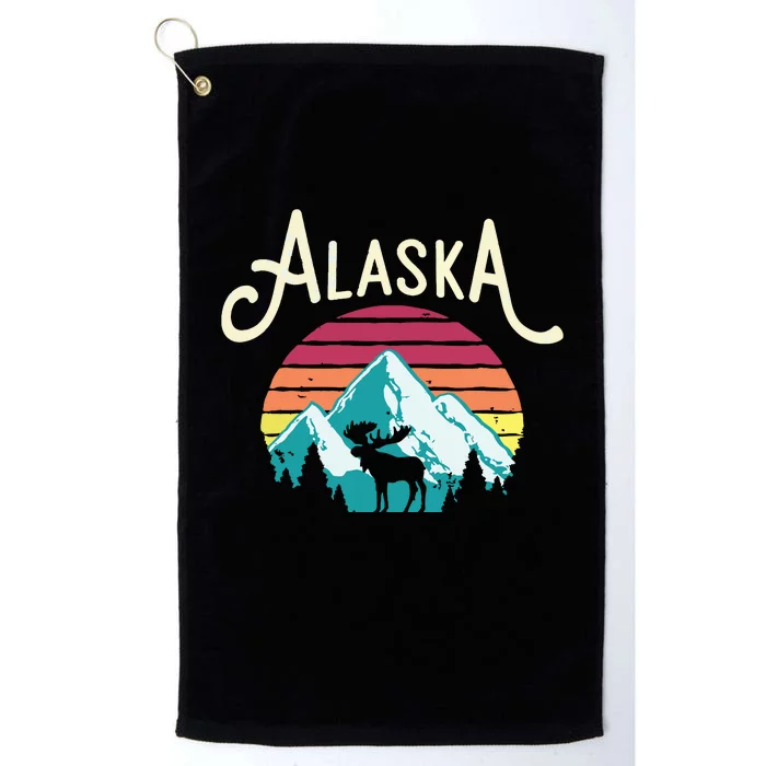 Retro Alaska Ak Juneau Mountains Wildlife Moose Platinum Collection Golf Towel