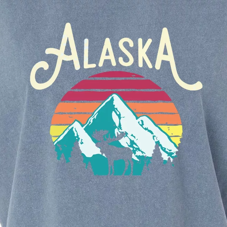 Retro Alaska Ak Juneau Mountains Wildlife Moose Garment-Dyed Women's Muscle Tee