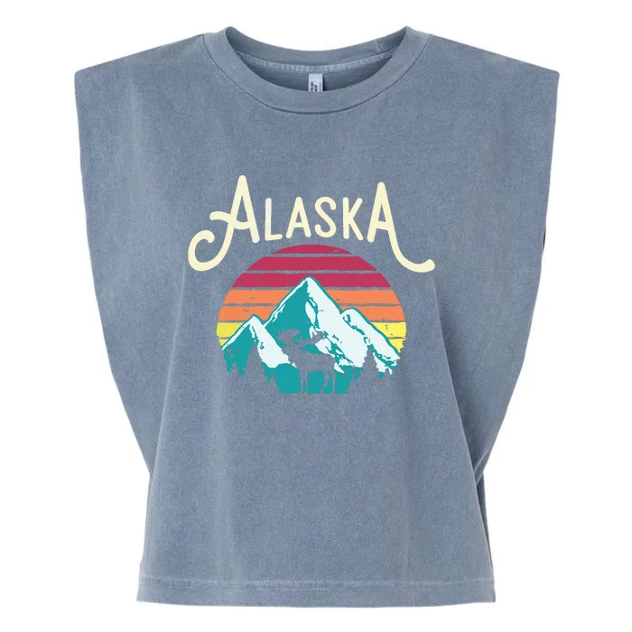 Retro Alaska Ak Juneau Mountains Wildlife Moose Garment-Dyed Women's Muscle Tee