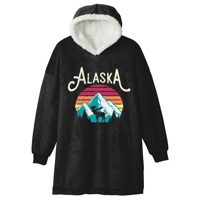 Retro Alaska AK Juneau Mountains Wildlife Moose Hooded Wearable Blanket