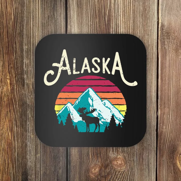 Retro Alaska AK Juneau Mountains Wildlife Moose Coaster