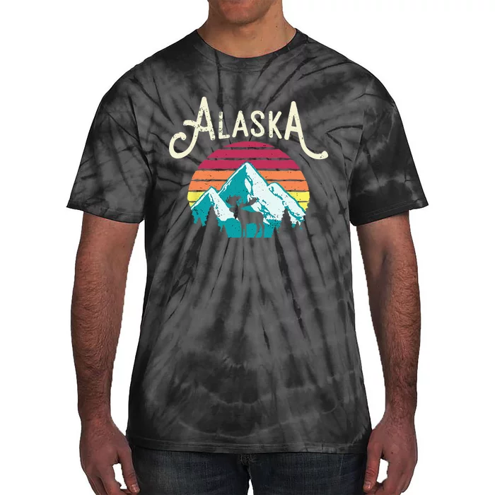 Retro Alaska AK Juneau Mountains Wildlife Moose Tie-Dye T-Shirt