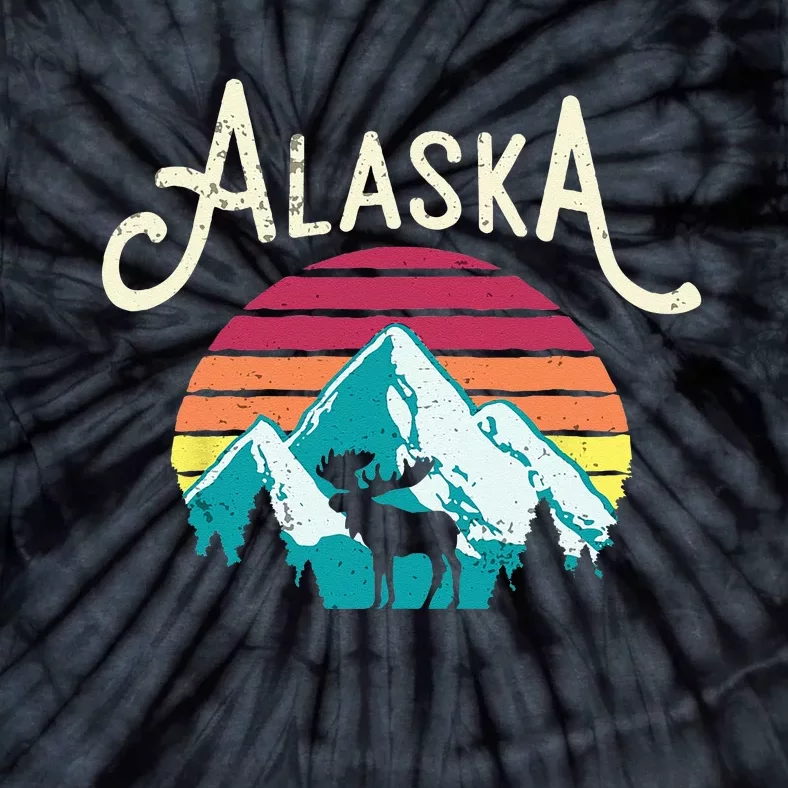 Retro Alaska AK Juneau Mountains Wildlife Moose Tie-Dye T-Shirt