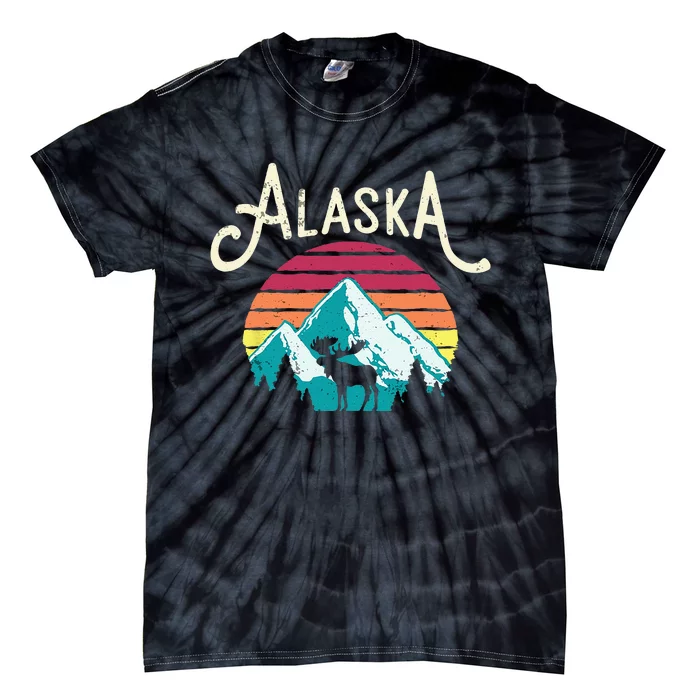 Retro Alaska AK Juneau Mountains Wildlife Moose Tie-Dye T-Shirt