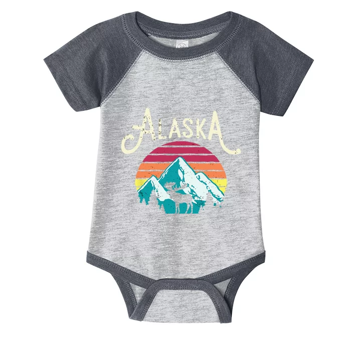 Retro Alaska AK Juneau Mountains Wildlife Moose Infant Baby Jersey Bodysuit