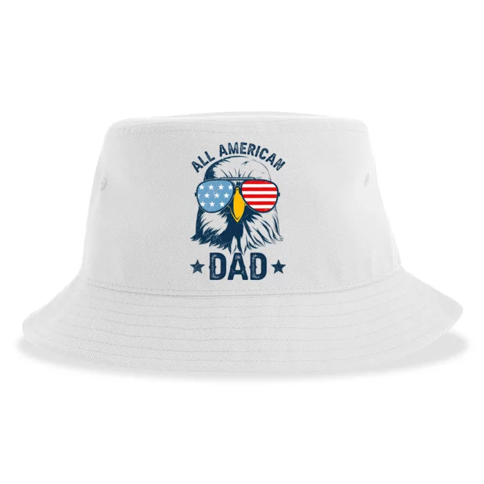 Retro All American Dad 4th Of July Sustainable Bucket Hat