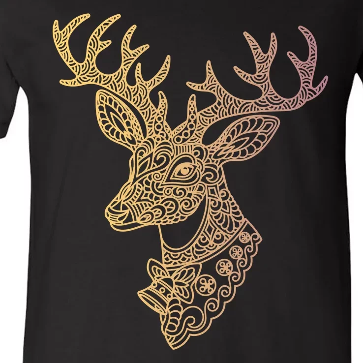 Reindeer Abstract Art Holiday V-Neck T-Shirt