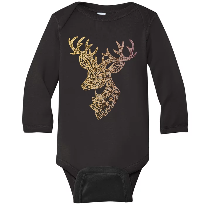 Reindeer Abstract Art Holiday Baby Long Sleeve Bodysuit