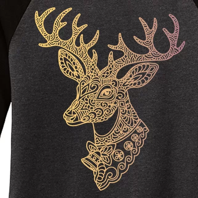 Reindeer Abstract Art Holiday Women's Tri-Blend 3/4-Sleeve Raglan Shirt