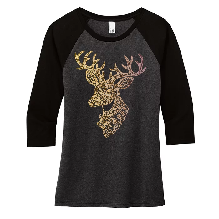 Reindeer Abstract Art Holiday Women's Tri-Blend 3/4-Sleeve Raglan Shirt