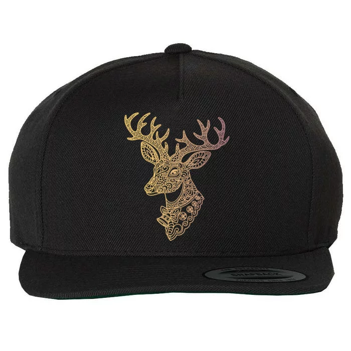 Reindeer Abstract Art Holiday Wool Snapback Cap