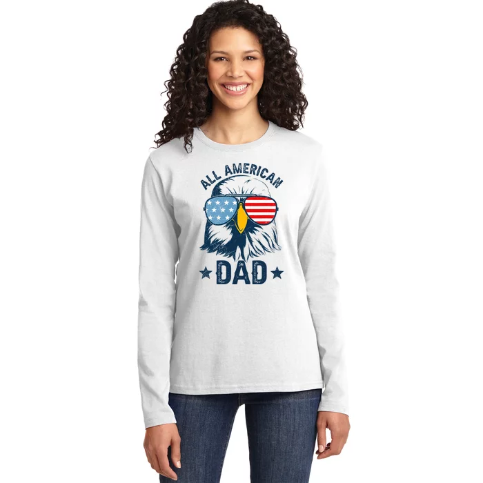 Retro All American Dad 4th Of July Daddy Eagle Usa Ladies Long Sleeve Shirt