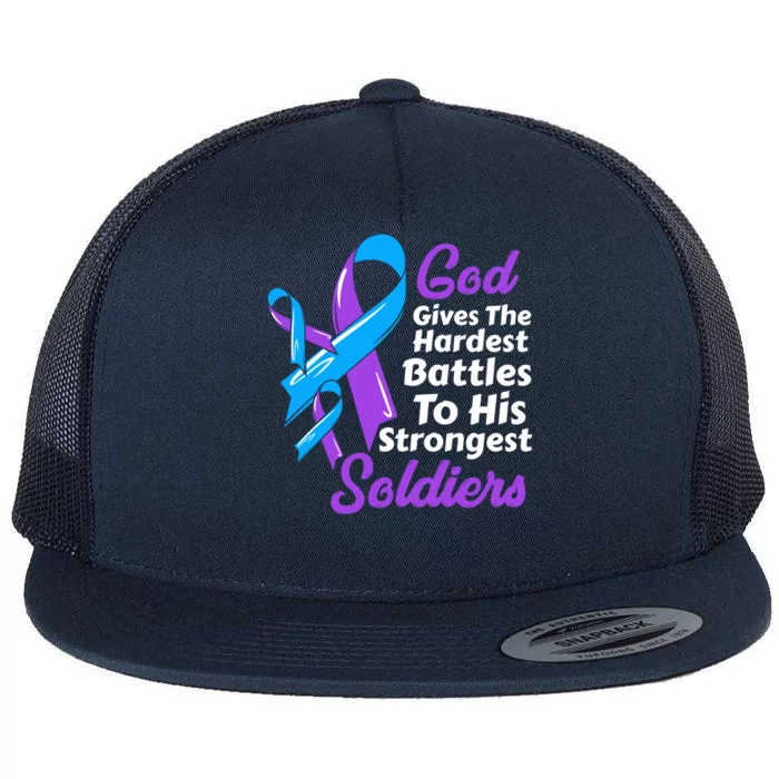 Rheumatoid Arthritis Awareness Ribbon God Strongest Soldiers Funny Gift Flat Bill Trucker Hat