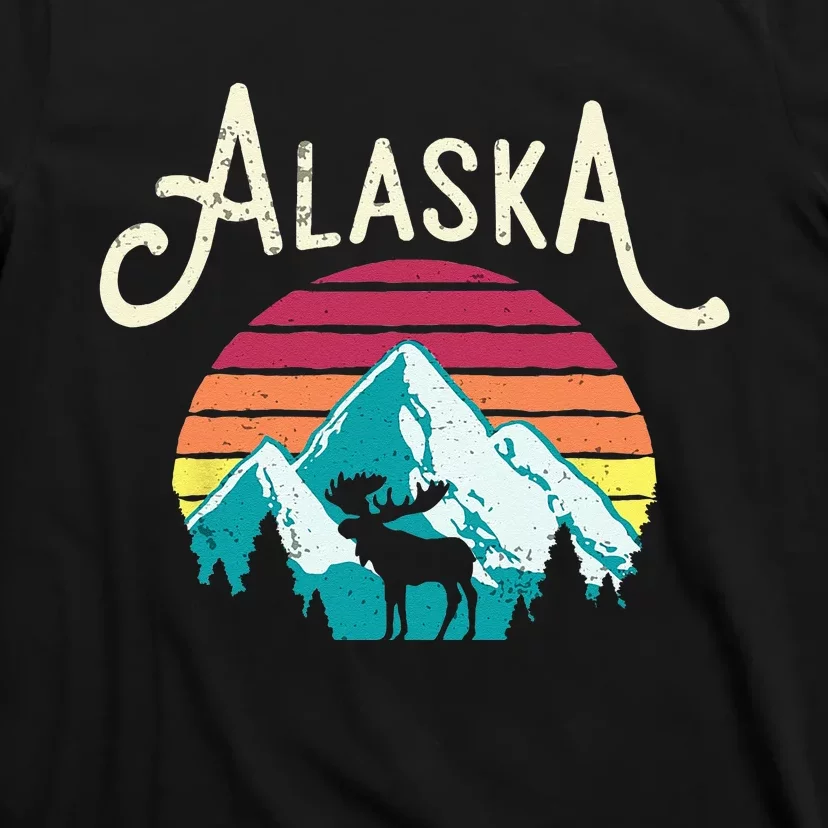 Retro Alaska AK Juneau Mountains Wildlife Moose T-Shirt