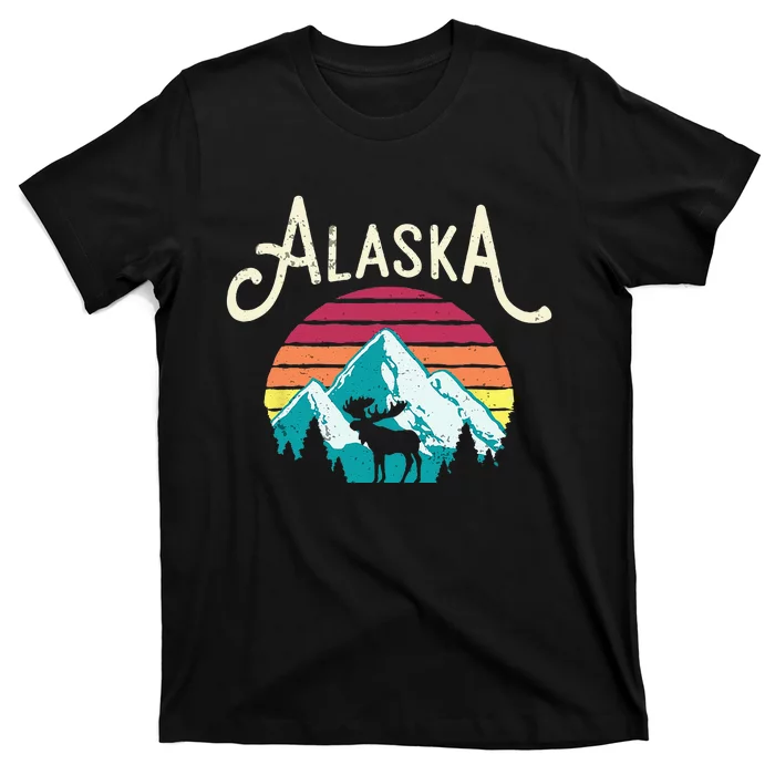 Retro Alaska AK Juneau Mountains Wildlife Moose T-Shirt