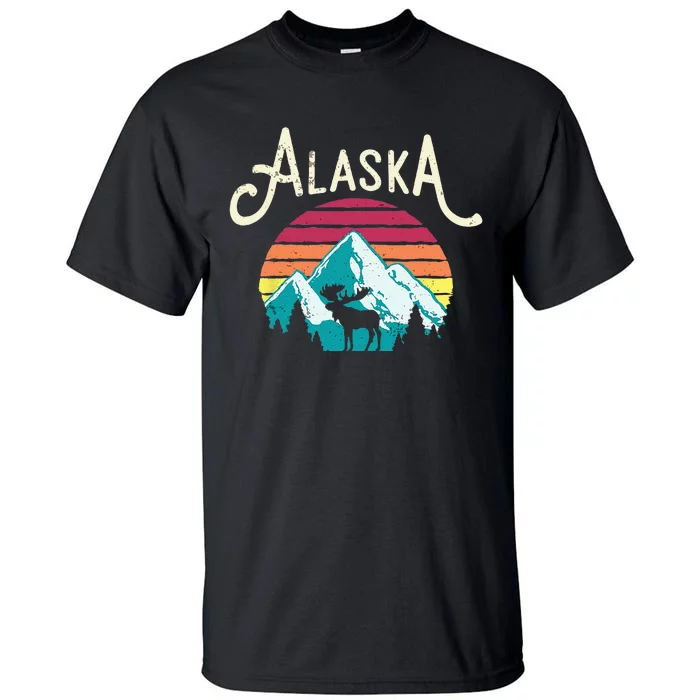 Retro Alaska AK Juneau Mountains Wildlife Moose Tall T-Shirt