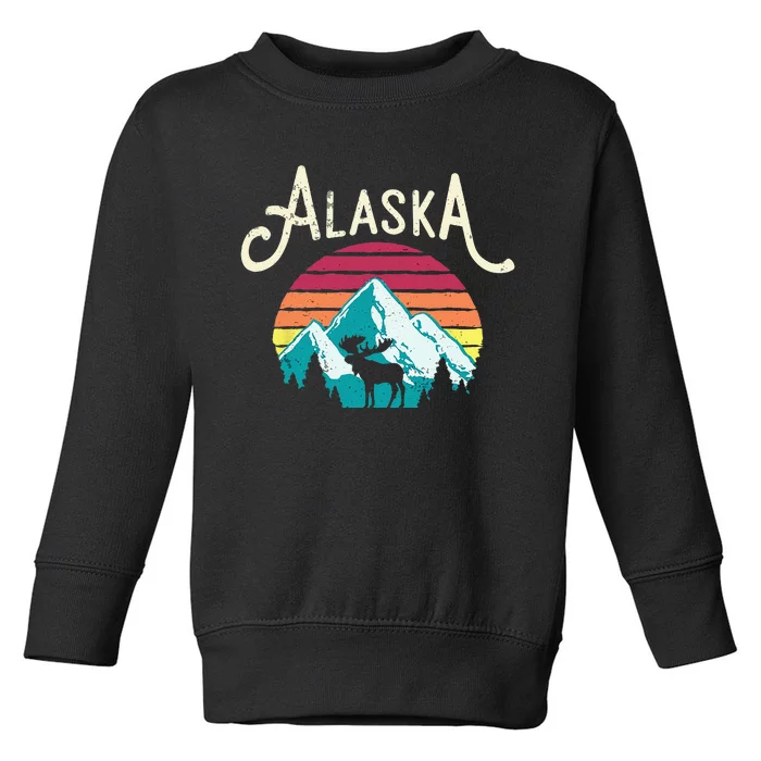 Retro Alaska AK Juneau Mountains Wildlife Moose Toddler Sweatshirt