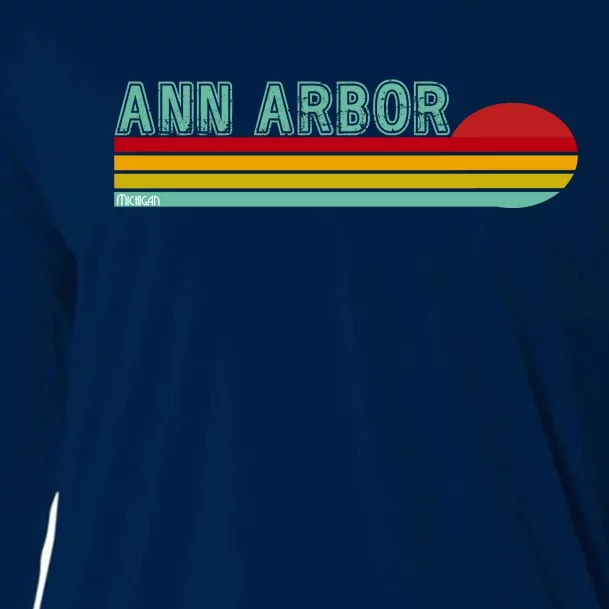 Retro Ann Arbor Michigan Cooling Performance Long Sleeve Crew