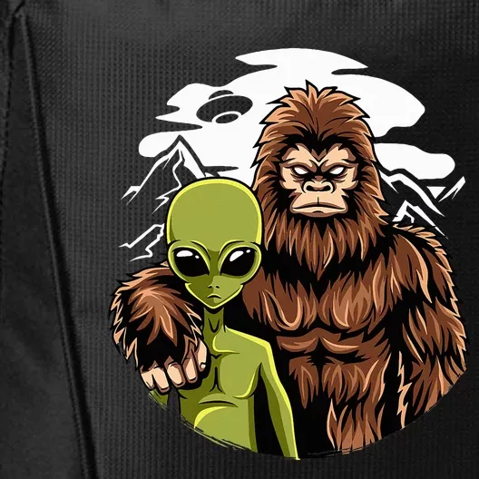 Retro Alien And Bigfoot Sasquatch UFO Believer City Backpack