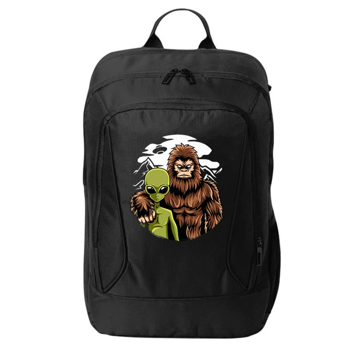 Retro Alien And Bigfoot Sasquatch UFO Believer City Backpack