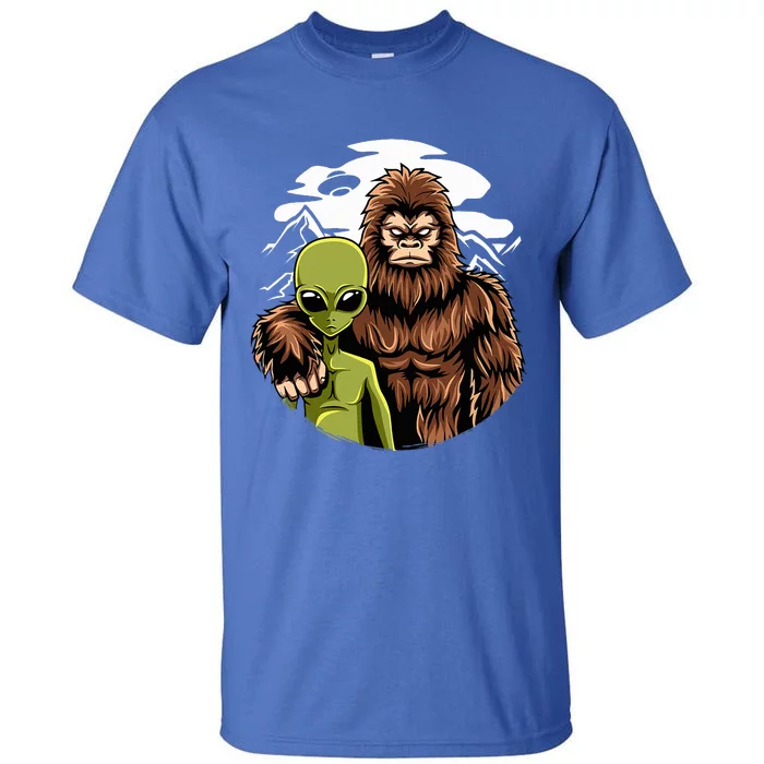 Retro Alien And Bigfoot Sasquatch UFO Believer Tall T-Shirt