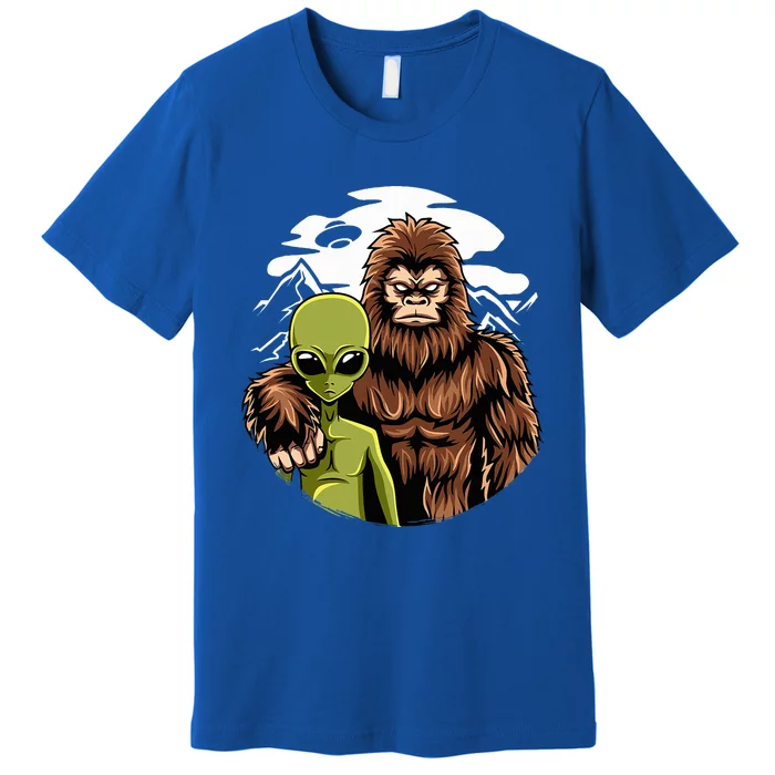 Retro Alien And Bigfoot Sasquatch UFO Believer Premium T-Shirt