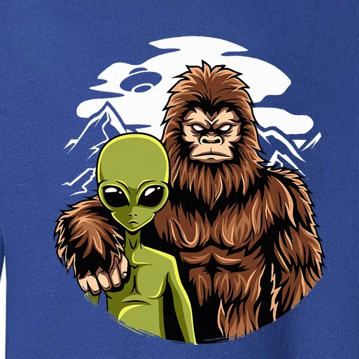 Retro Alien And Bigfoot Sasquatch UFO Believer Toddler Sweatshirt