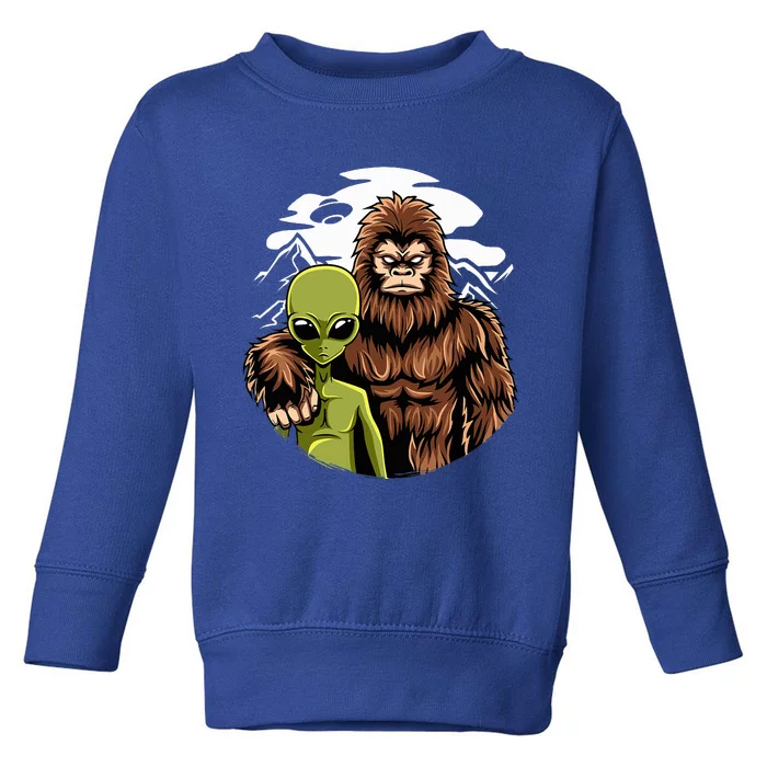 Retro Alien And Bigfoot Sasquatch UFO Believer Toddler Sweatshirt