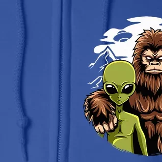 Retro Alien And Bigfoot Sasquatch UFO Believer Full Zip Hoodie