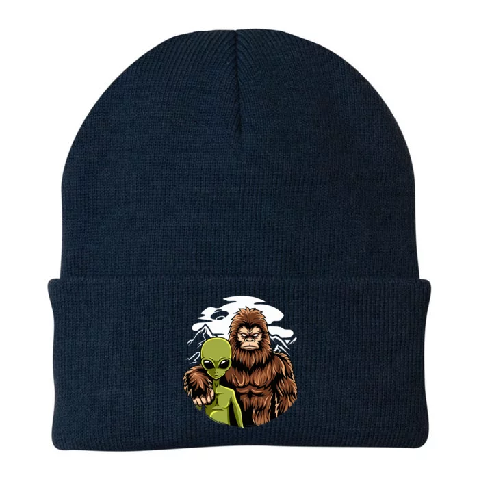 Retro Alien And Bigfoot Sasquatch UFO Believer Knit Cap Winter Beanie