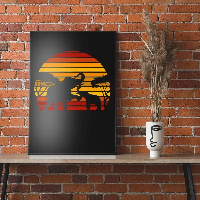 Retro Africa Animal Zoo Keeper Gift Safari Sunset Elephant Poster