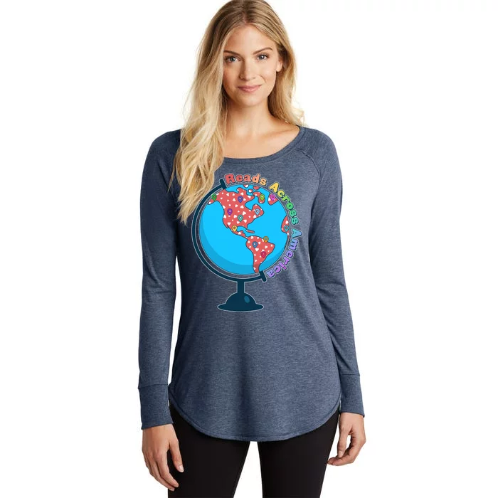 Reads Across America World Globe Book Lover Women's Perfect Tri Tunic Long Sleeve Shirt