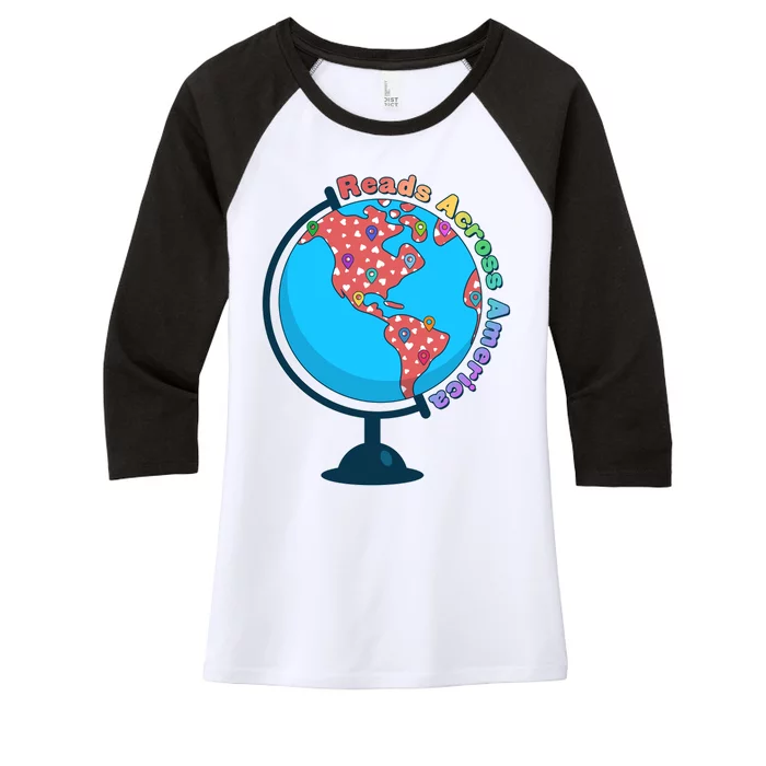 Reads Across America World Globe Book Lover Women's Tri-Blend 3/4-Sleeve Raglan Shirt