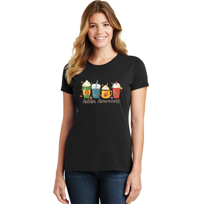 Retro Autism Awareness Day Coffee Cups Autism Awareness Month Women's T-Shirt